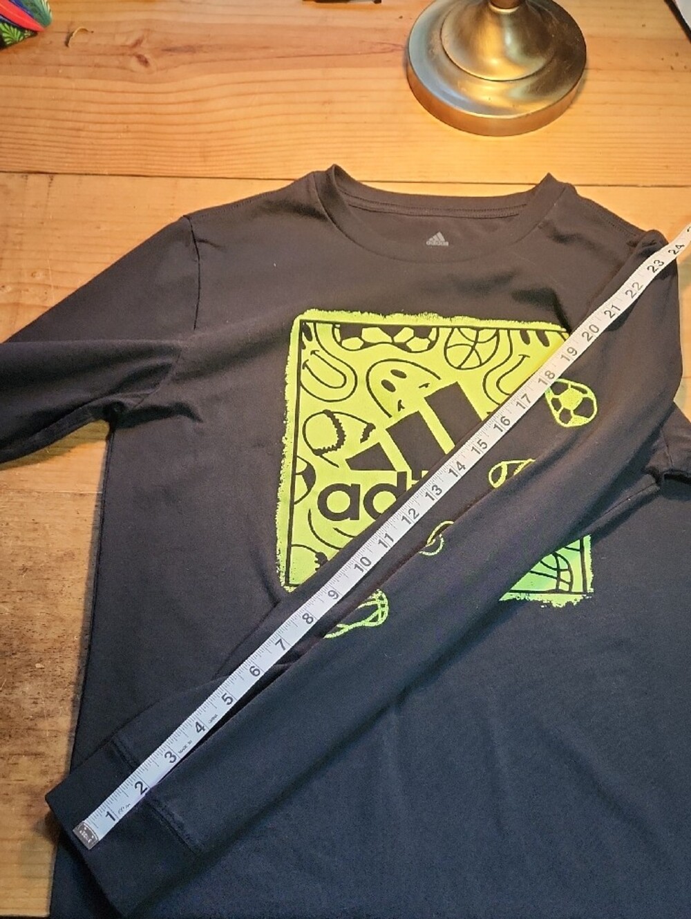 adidas Black Long Sleeve Tee with Neon Yellow Graphic,‎ Sz 18-20. - Picture 9 of 10